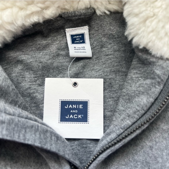 NWT Janie & Jack Sherpa Lined Hooded Jacket Gray Infant Size 6-12 Months - Picture 3 of 3
